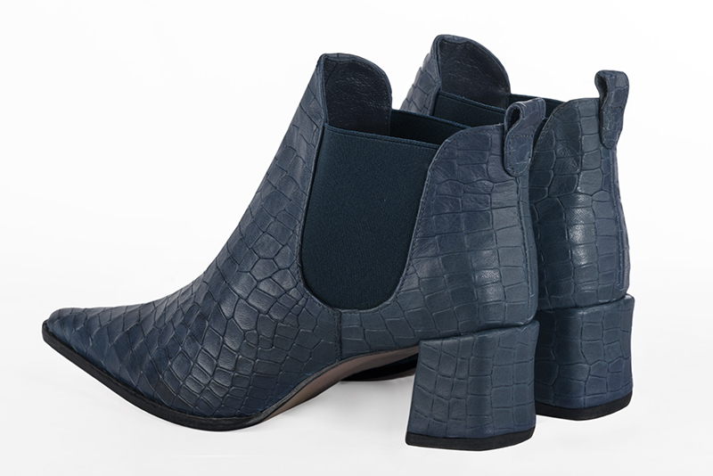 Denim blue women's elegant sneakers. Tapered toe. Medium block heels. Rear view - Florence KOOIJMAN